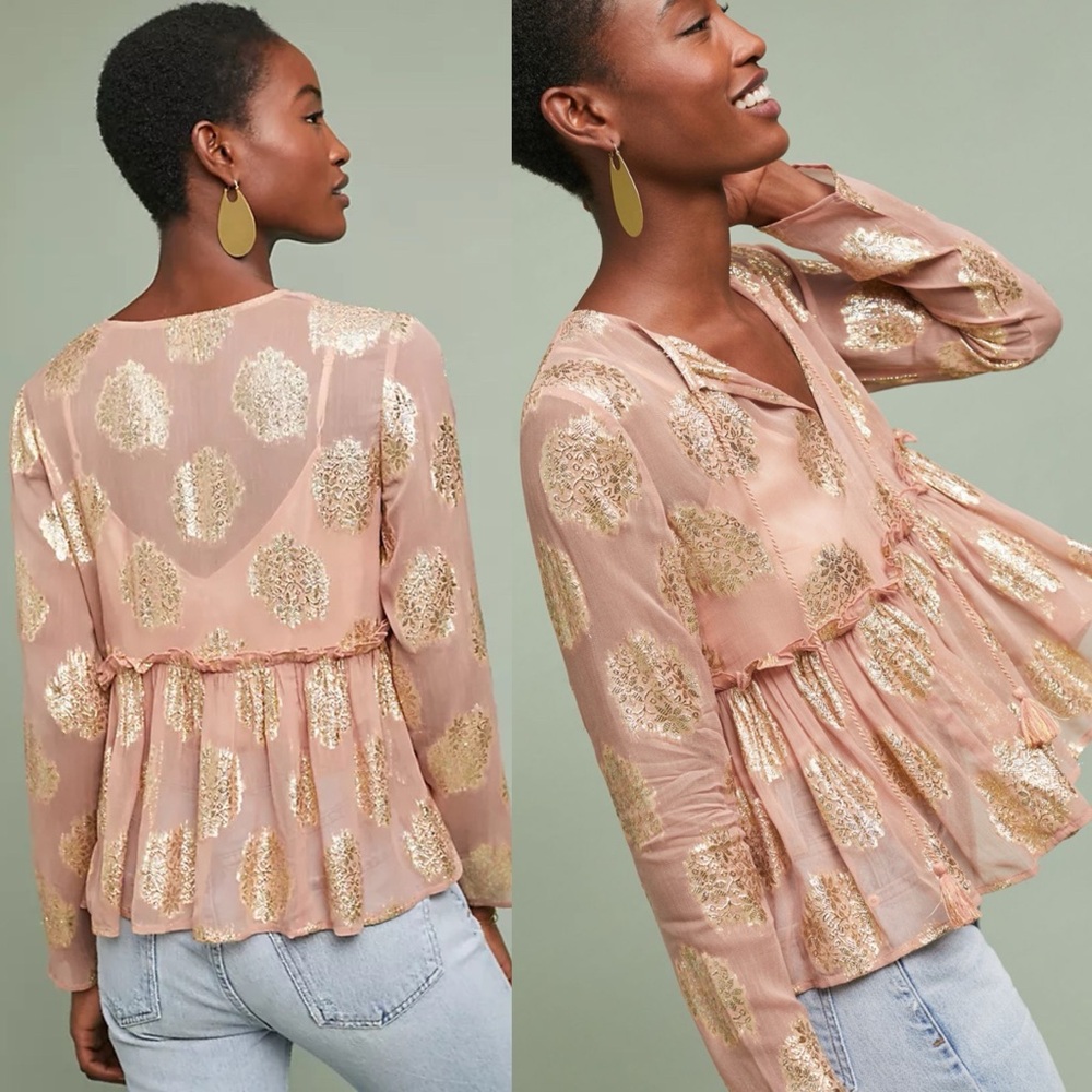 Anthropologie / Meadow Rue Medallion Foil-Printed Blouse